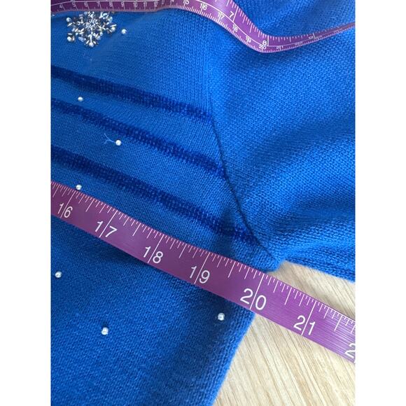 Berek Vintage Snowflake Sequin Embellished Cardigan Sweater - Royal Blue L - Picture 6 of 7